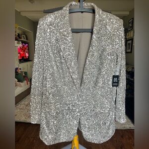 Express Silver Sequin Blazer Jacket